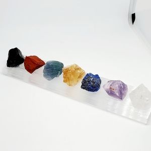 Chakra Raw Stones over Selenite Bar